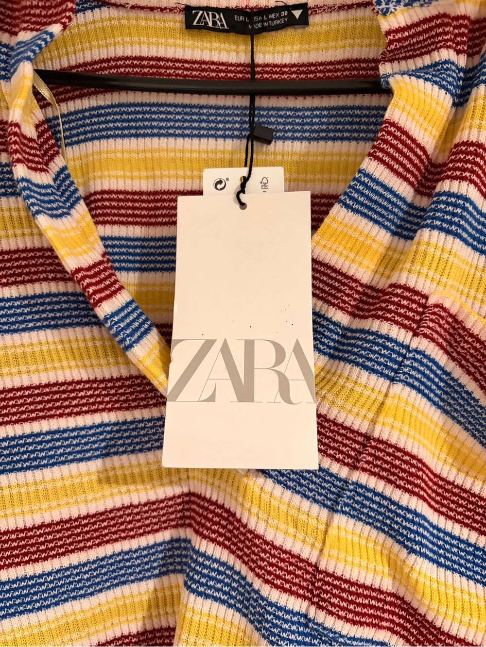 Zara Striped Polo Top in Yellow, Blue & Red - Picture 3 of 4